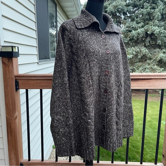 LL Bean Womens Size 2X Cable Knit Wool Blend Cardigan Sweater Speckled Fisherman - Picture 12 of 13